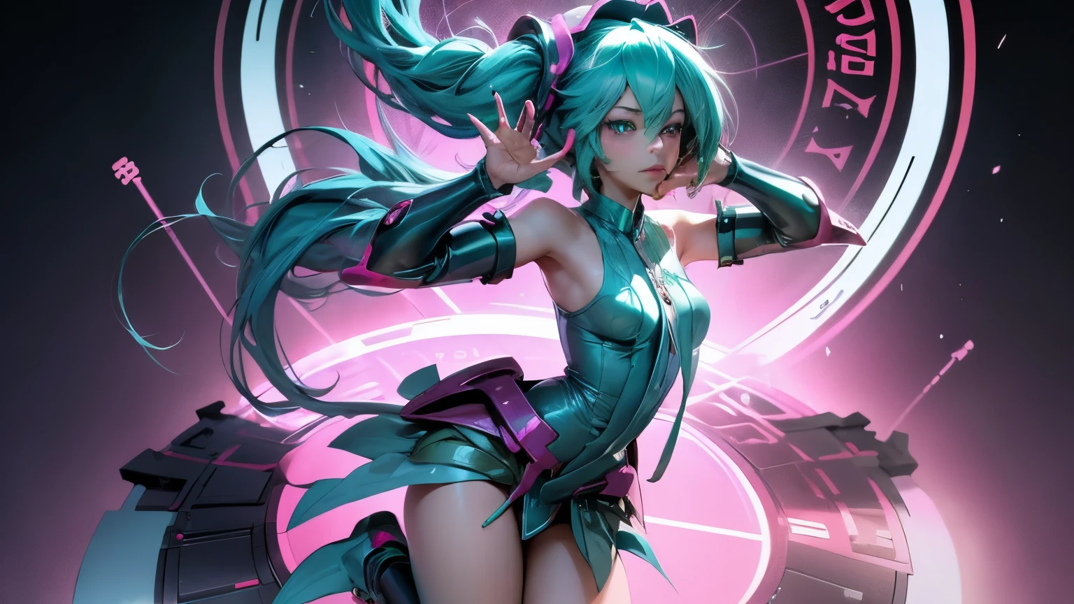 Hatsune Miku dressed as a dark wizard. Pose sexy y sensual. Big . gils dark wizard costume