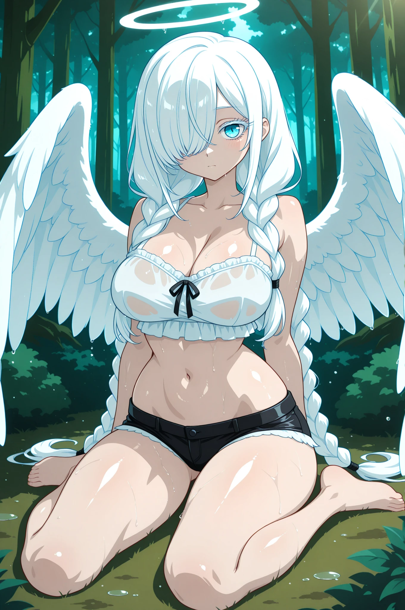 eleonora bonnefoy, sexy, (doggy style: 1.2), table top, (penetration: 1.2), silver hair, blue eyes, glamorous body, angel wings, (beautiful one-piece dress, pure white), (big breasts: 1.6), beautiful cleavage, (white elbow gloves), wide hips: 1.2, big ass: 1.3, (flapping in the sky, flying sexy pose, big), (four fingers, one thumb), (shooting, front, from below), (sky background, clouds, sun, bird, in the sky), (ultra-detailed animation, 32K ultra-high quality, masterpiece)