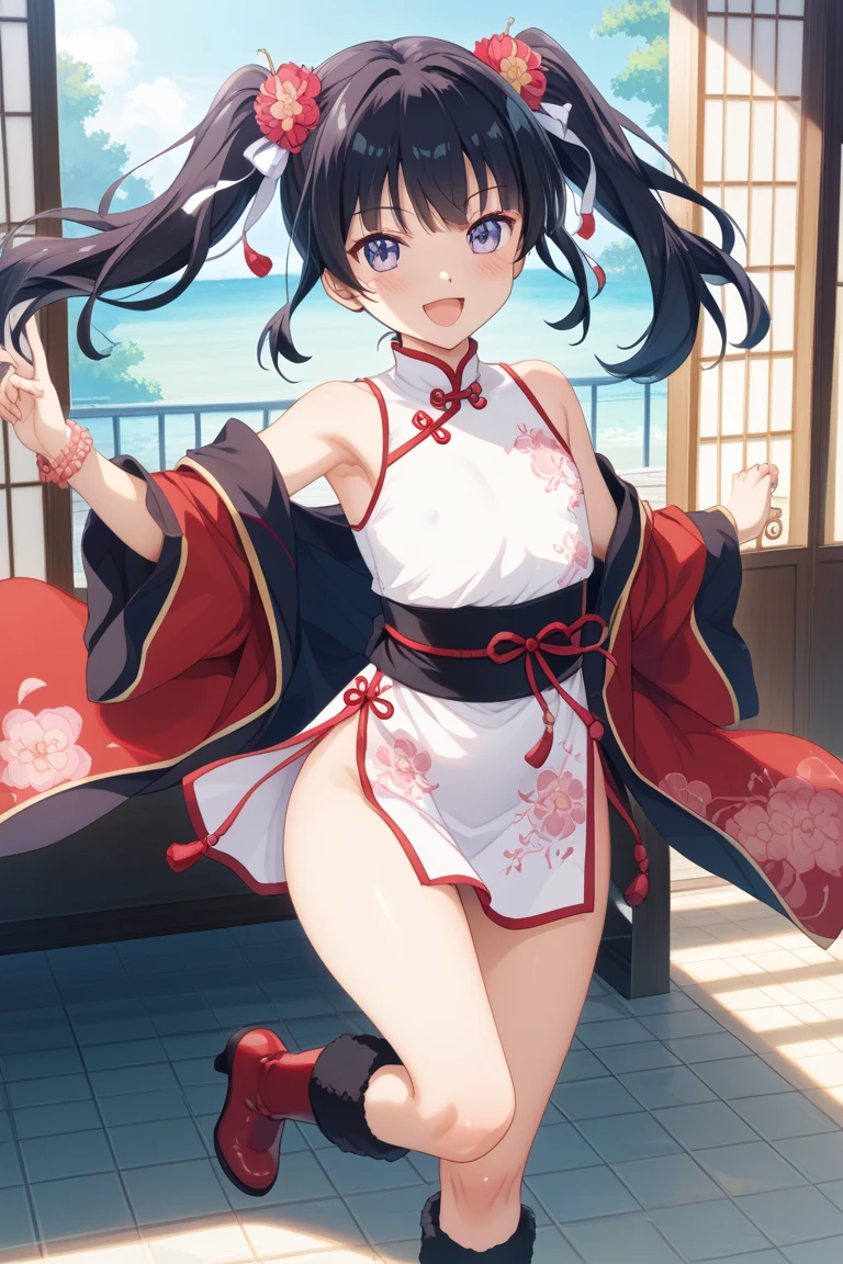 top-quality、extremely delicate and beautiful、Soio、8-year-old little girl、Chiquita、japanes、elementary student、A dark-haired、(Pink leotard)、dress room、Tiara on the head、A smile、is standing