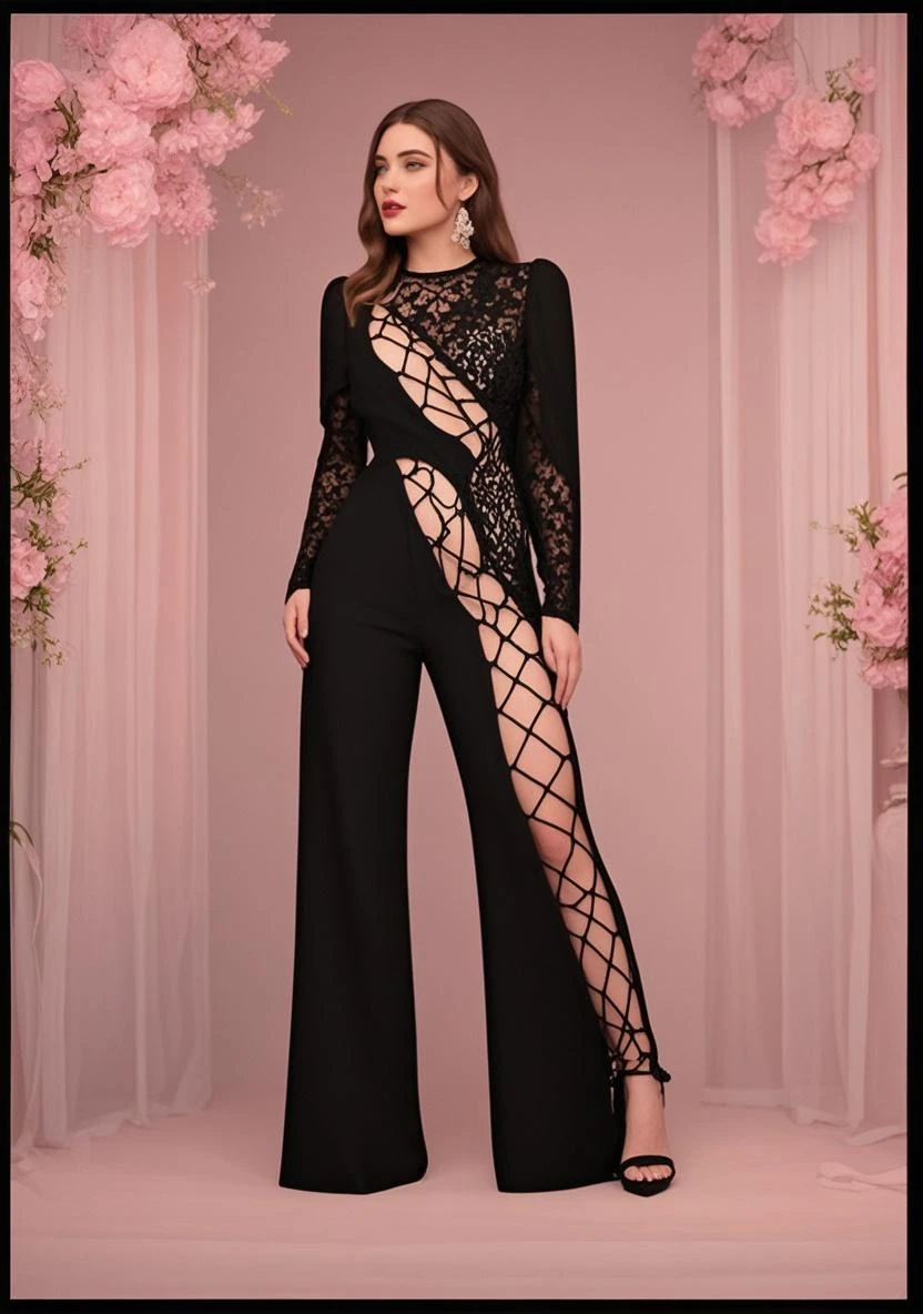 Women's mesh suit with embroidery flowers with monograms