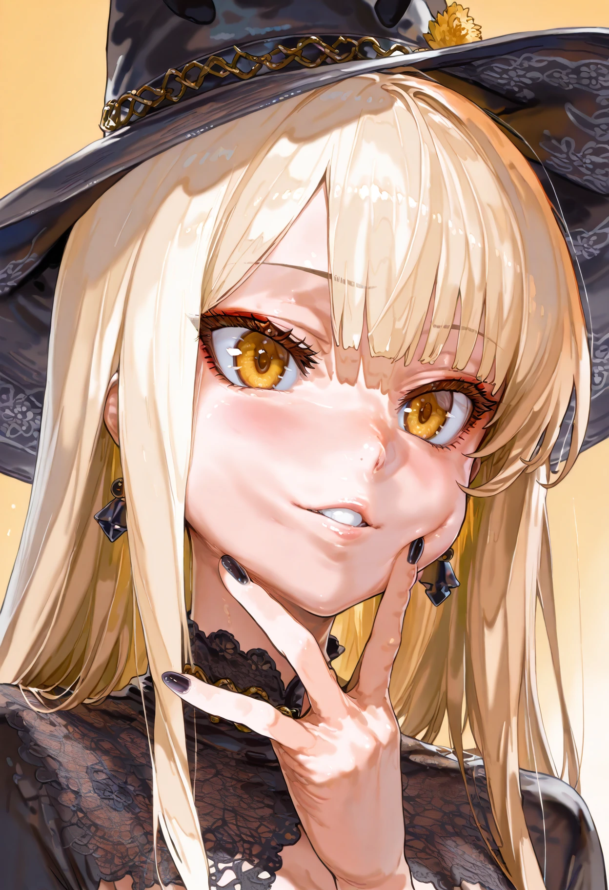 Anime girl in green witch hat and green witch outfit, Blonde, extremely detailed art gelm, Gwaiz, art gelm and atey ghailan, marisa kirisame, art gelm. High detail, Cunning Smile, Close-up portrait of a magician, art gelm detailed, stanley art gelm lau