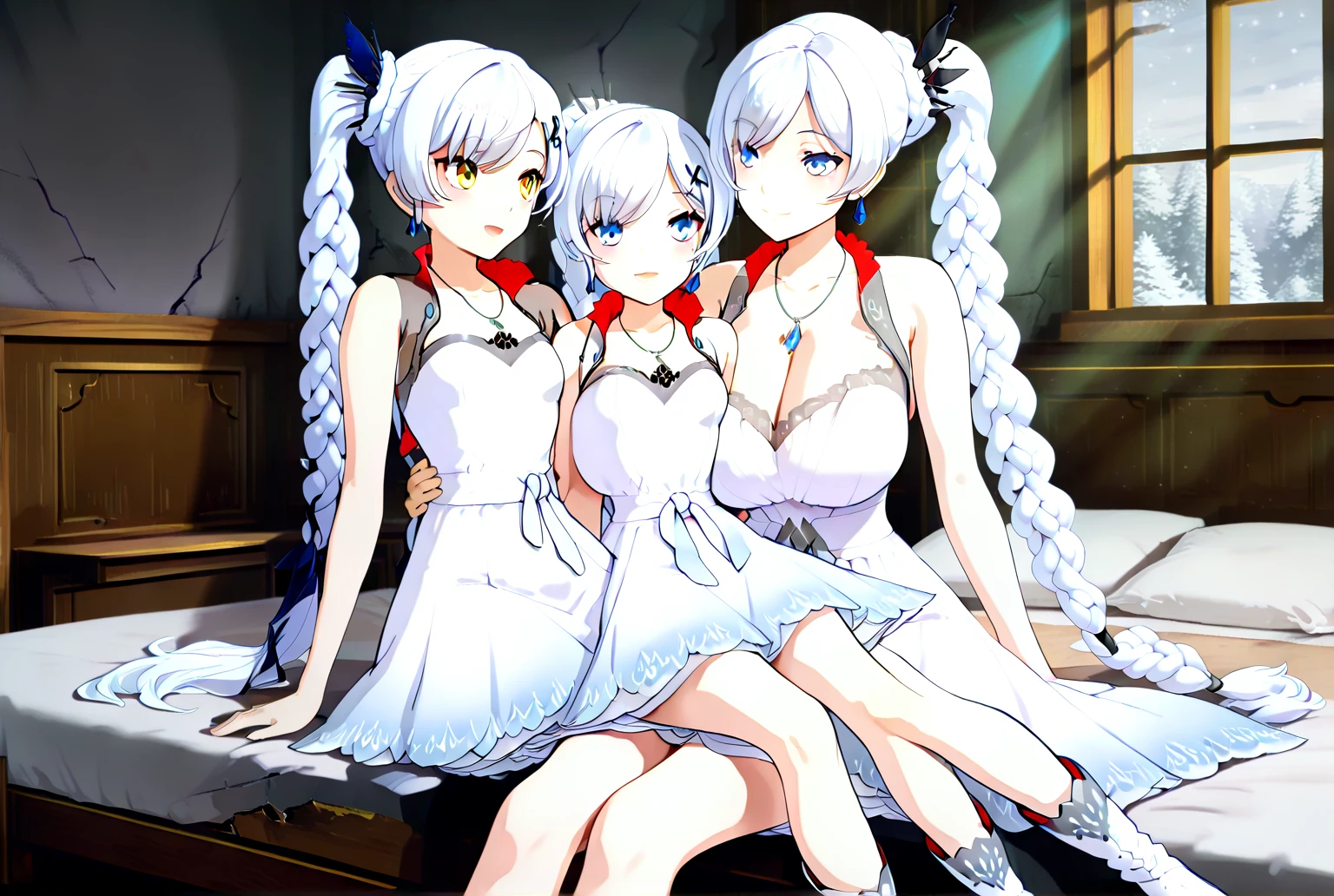 ((BLACK BACKGROUND,1:2, masterpiece)), full body MILF BIMBO standing with two long thighs and two metal sandals, red eyes, silver white hair, short bob style hair, big breasts, cleavage, separate sleeves, tiara royal, long cape up to two feet, yellow bikini, hands on waist, navel, lustful smirking smiling, smile face (red blushed, red cheeks), metal shoulders, gold sleeveless armbands, black leather choker slave collar, shackle bracelets, sex slave red crest, pauldrons, breastplate, corset, eye focus, full body, whole body. 1solo . slave fighter, loincloth standing, hands on hips, metal sandals, backpack, choker, big belt, view from below, feet together, bracers, tiara