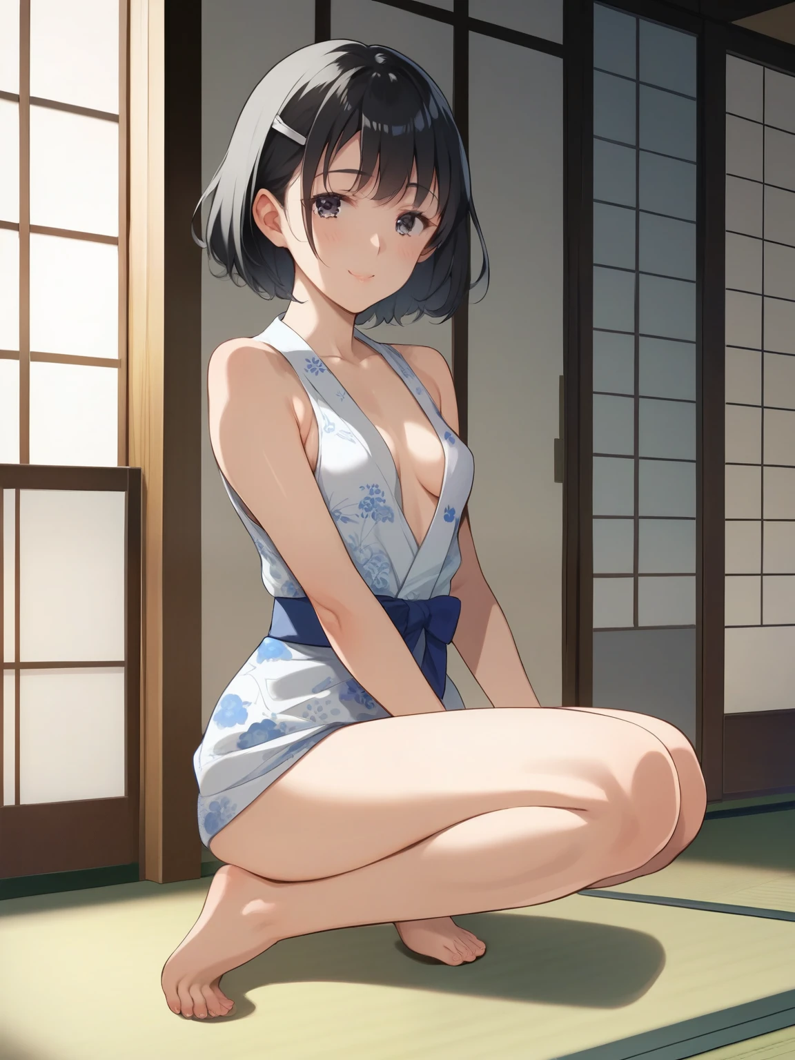 {Japanese slender beautiful girl}, high resolution, best quality, {masterpiece}, ultra-detailed, {school swim suit}, , wedgie, caustics, detailed, cinematic lighting, white short hair, no blash cheeks, school class room