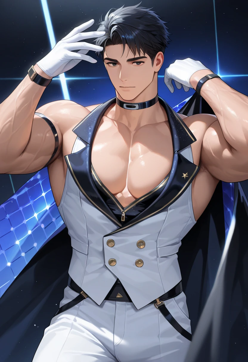 Handsome, male, first-string boy, cool, handsome, muscular, singer, dancer, idol, black hair