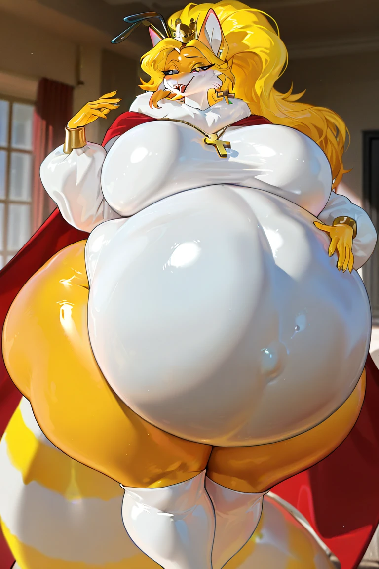best quality, masterpiece, solo, (( Tall ,Feminine))anime Male in red Dress with crown,( Red corset, Skirt trail), wearing an ornate outfit, anime princess, in a fancy elaborate dress, ((Long Orange Hair:1.4)), ((hair styled in curls:1.3)),((Green eyes)),((Wide Hips)) , ((Thick Thighs )), Background(Ballroom)), expression ( Smug, Smiling , haughty),pose( Sitting)