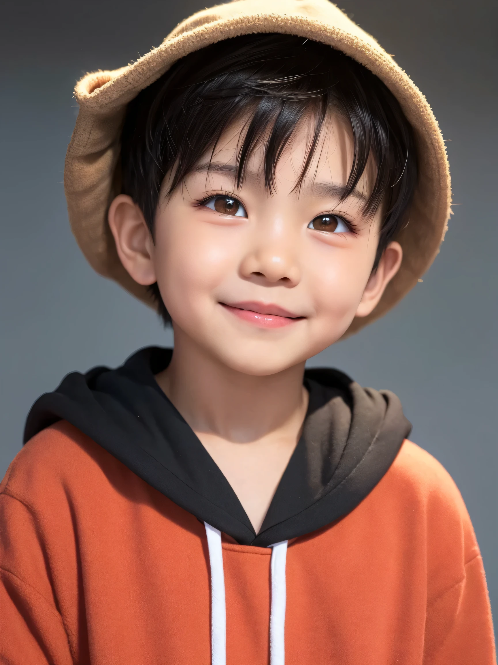 An arafed young boy in a hoodie looking at the camera, at the flowers garden, happy little boy with a little sime, looking at viewer, detailed portrait shot, portrait of 12 years old boy, portrait of 12 - year - old boy, half body portrait, enes dirig, realistic photo