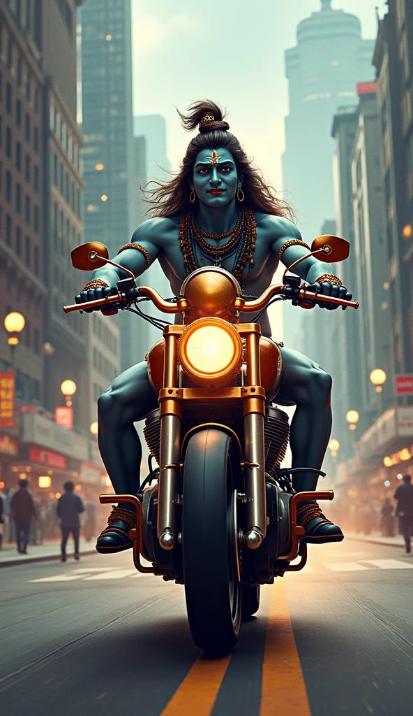Krishna riding motorcycle 
