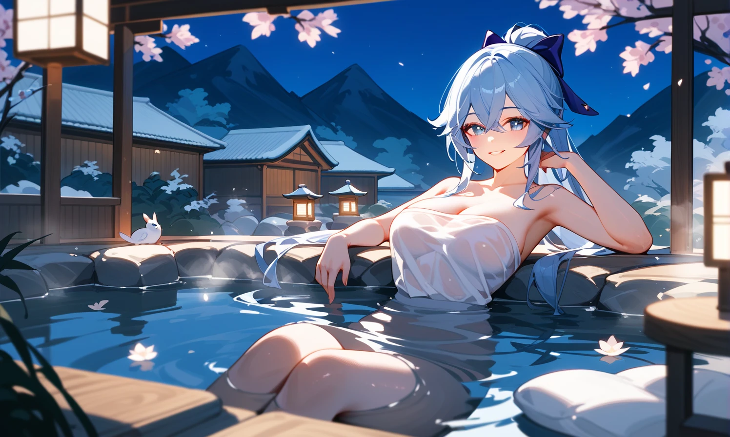 natta,The air is filled with the heat of natural hot springs,One is plump、Beautiful woman sitting in hot spring,Enjoy the comfort brought by hot springs。Her body is surrounded by warm water,The yukata hangs loosely on the body,Half a shoulder exposed。Her skin is reflected by the steam from the hot springs,appear more attractive。
A woman who is'Breasts look fuller in the water,Fair skin and hot spring water complement each other perfectly,appear more attractive。Her face flushed,Gently close your eyes,tas'Just like you'enjoying this wonderful time。Long eyelashes flutter gently,Gives people a feeling of calmness and vitality。
natta,Rocks and vegetation next to the hot springs are illuminated by lights,Presenting a mysterious and romantic atmosphere。The woman in the water seems to blend into the scenery,make up a beautiful picture。The steaming hot spring water flows slowly,accompanied by female laughter,Bring endless warmth and beauty to this night。
On this peaceful night,The female figure complements the hot spring scenery,Let people be intoxicated in this poetic and picturesque realm。With the gentle ripples of hot spring water,This moment seems to be frozen forever,become an unforgettable sight。