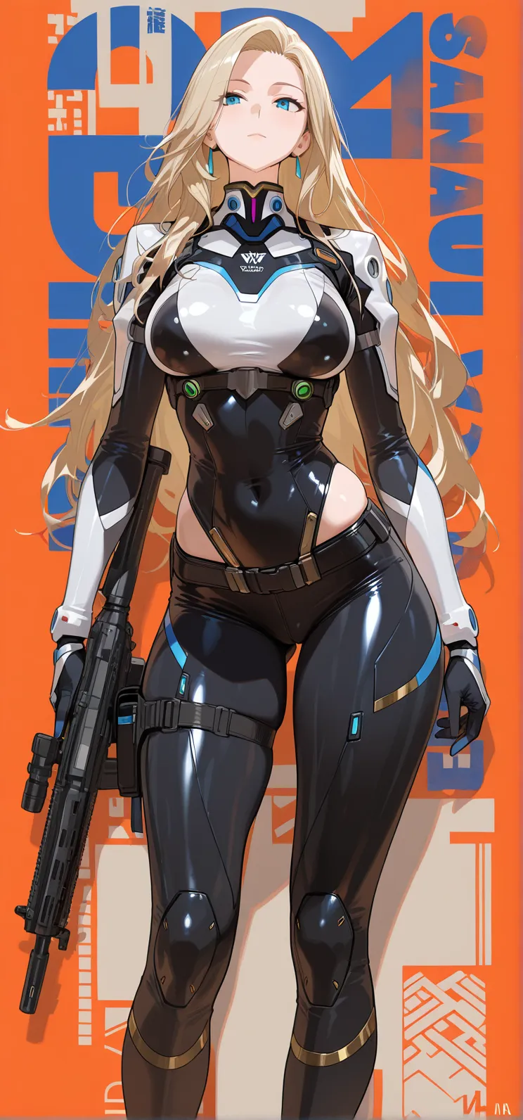 Beautiful cybernetic girl detailed muscles realistic masterpieces full figure pose (best quality,ultra-detailed), blonde straight hair, glasses, fair skin, fit body, slim figure, narrow waist, large buttocks, (cocky expression), black pilot suit, dynamic poses - auto