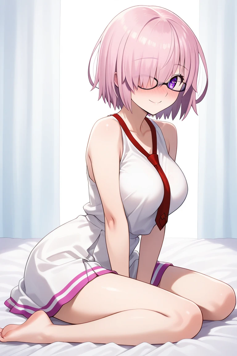 girl with、soio、((Best Quality)), ((masutepiece)),anime、big breasts、small nipple seal、(((toppless)))、face perfect、Top image quality、Definition Images、 Perfect face、short-hair、(((bobhair)))、Momo Belia Deviluke 、(to love ru)、‎Classroom、Embarrassed look、A pink-haired、Floral hair ornament、wariza,((White knee-high socks))