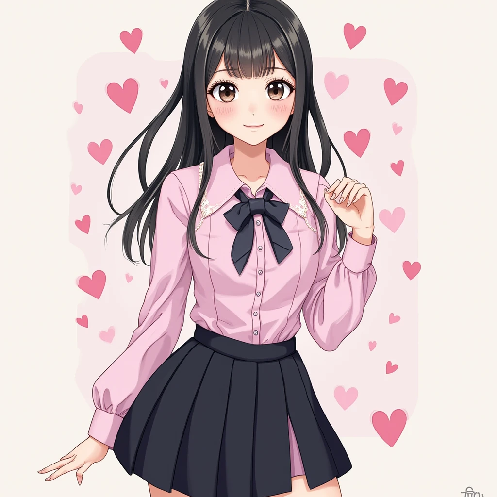 masterpiece, best quality, 1girl, very cute, shy face, red eyes, black hair, medium messy hair, pink lips, white skin, smiling, upper body, clean body, scholl uniform, mini skirt, small breasts, walls of graffiti background.