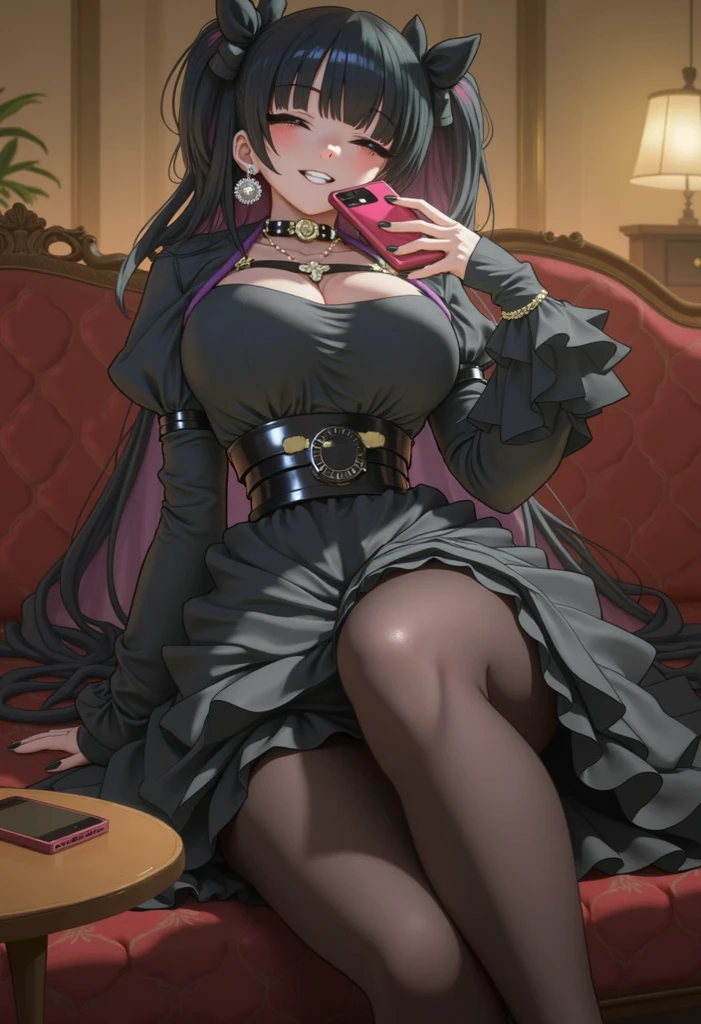 (best quality,masterpiece:1.2,detailed details,4k),((masterpiece)), ((best quality)), (ultra-detailed), anime style,large breast, slim, slender, ashamed, all fours ,Kneeling,Girl with modern gothic makeup, fair skin, long legs, black eyeshadow, camisole, plump figure, earrings and lip studs, fishnet stockings, posing in an attractive pose, lovable expression