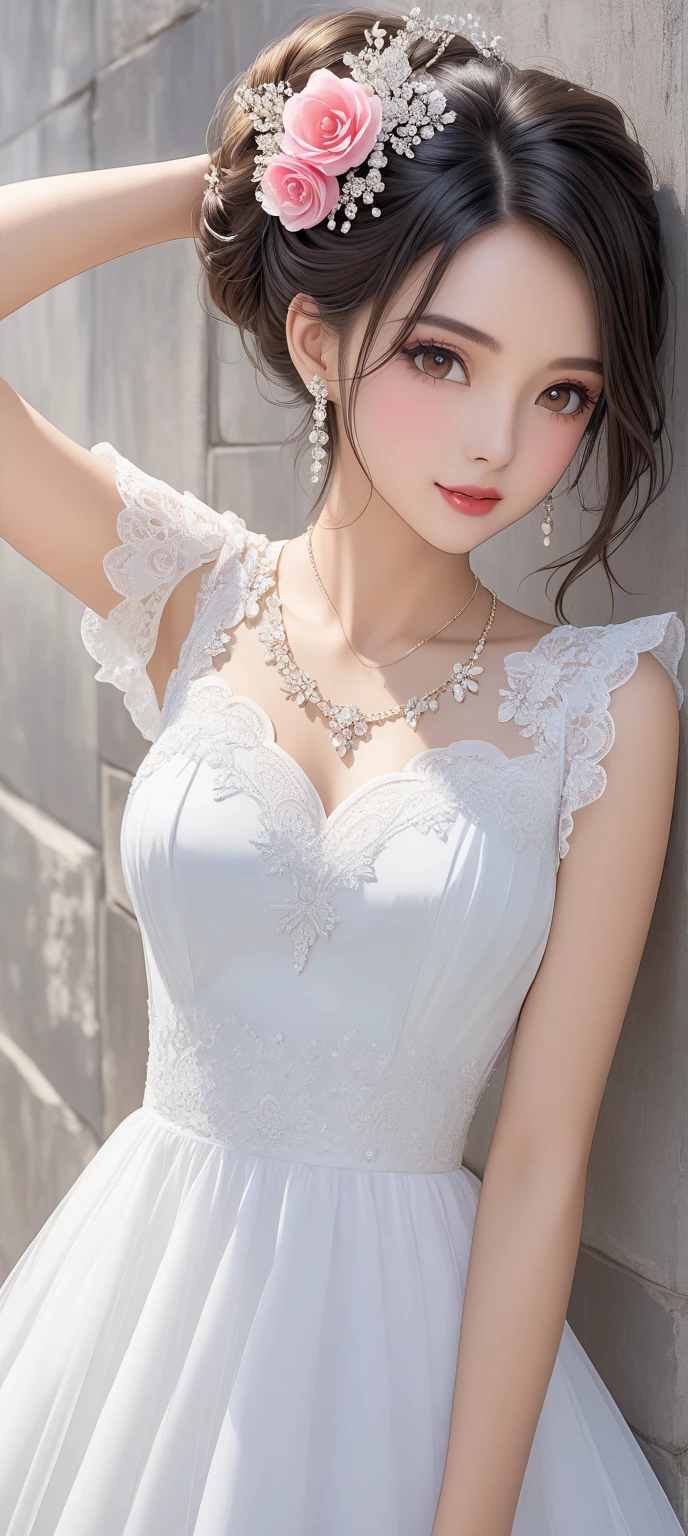 (Highest quality、Tabletop、8K、Best image quality、Award-winning works)、One beautiful bride、(alone:1.1)、(The most extravagant and gorgeous huge pure white wedding dress:1.1)、(Perfect Wedding Lace:1.2)、(The most gorgeous and luxurious giant tiara:1.1)、(The most extravagant and luxurious giant necklace:1.1)、あなたの最高の笑顔で私をplease look、The finest jewellery decoration、Perfect Makeup、Long eyelashes、Ultra HD Shining Eyes、Ultra HD Hair、Ultra-high resolution glossy lips、Ultra High Resolution Perfect Teeth、Super high resolution beautiful face、(Accurate anatomy:1.1)、Very bright and beautiful skin、very bright and vivid、Perfect beautiful bridal hairstyles、(Front facing body:1.1)、(Solid pink background:1.2)、Cleavage、nude、(The 肖像画 was taken from above the lying body: 1.3)、(( M-shaped legs spread, please look )))), (Show me your legs spread wide: 1.5), Real nipples, real open, (女性のマンコ汁がカメラにsquirtしている:1.2), Beautiful 20 year old Japanese girl, Stimulating the clitoris, masturbating and fingering, orgasm, Detailed facial features,(Front view), (squirt from pussy:1.2), (squirt:1.2), Remove the shoulder straps to expose your chest, (Showing realistic beautiful nipples:1.5)
