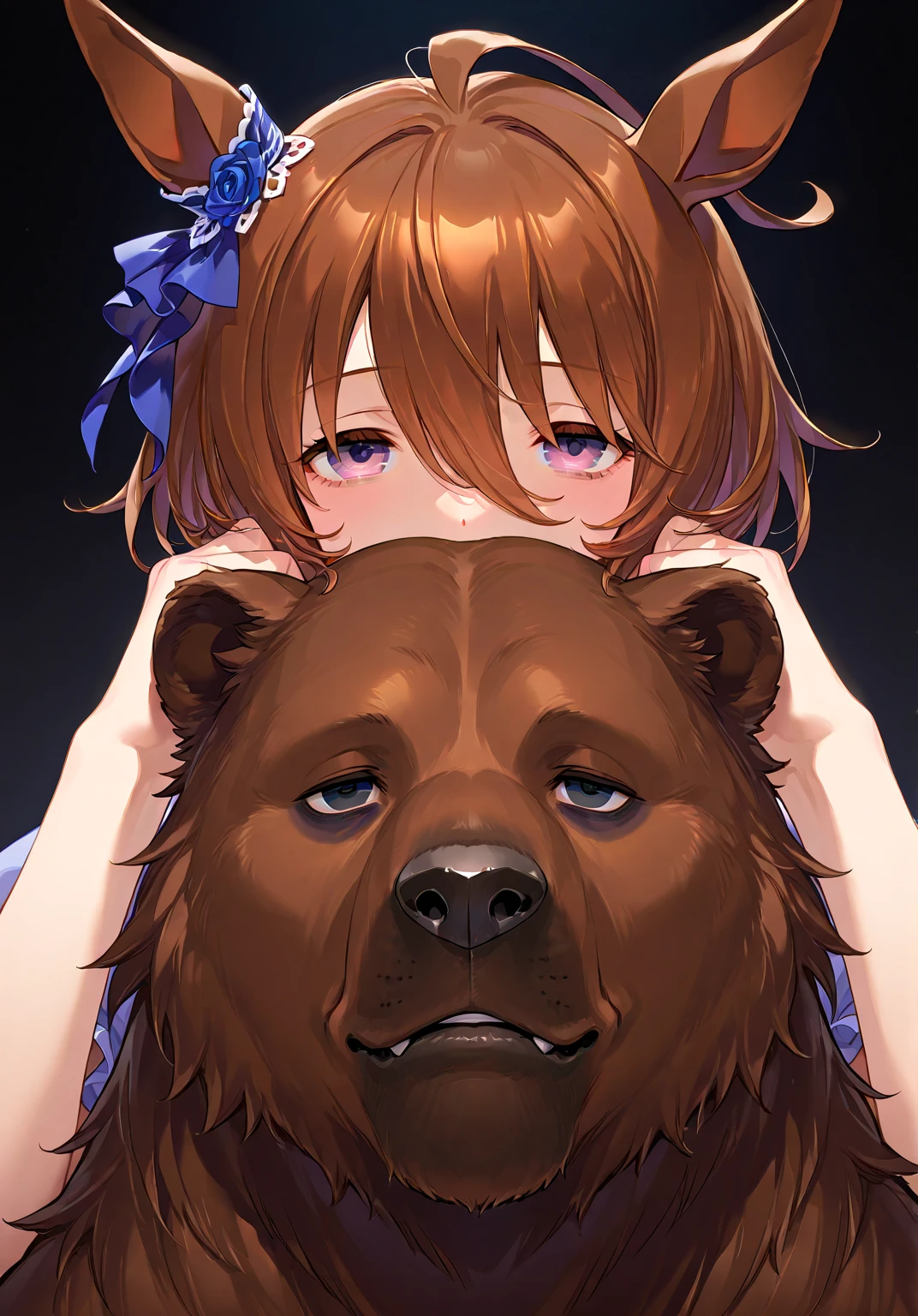 score_9, score_8_up, score_7_up, score_6_up, score_5_up, score_4_up, source_anime, BREAK, , 1girl, wedding dress, bridal veil, wedding ring, wedding, blush, smile, looking at viewer, interspecies, bear, animal, , <lora:asuka-langley-soryu-rebuild-ponyxl-lora-nochekaiser:1>, asuka langley soryu, long hair, bangs, blue eyes, brown hair, hair ornament,