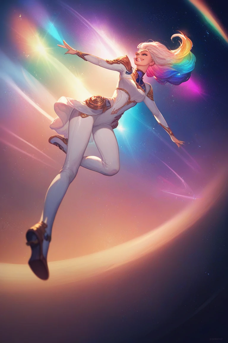 Girl with golden eyes white hair gymnastics suit