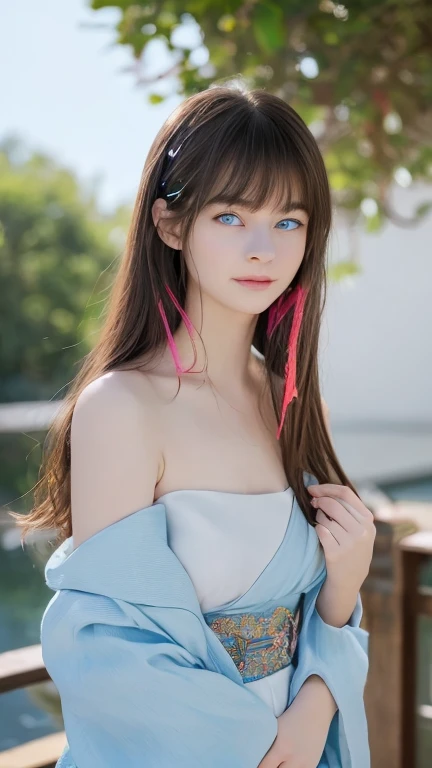 Pretty woman, similar to Amouranth,cute,huge natural breasts, red hair curly/flowing, detailed dark BLUE eyes and face, not to skinny, naughty smile, make it ultra-realistic, western european girl, in the snow in the mountains, clothing colour needs to be anything but green, extremely detailed blue eyes, extremely long wavy red hair, extremely long hair, extremely detailed blue eyes, huge drop earrings, naked breasts, lying on snow