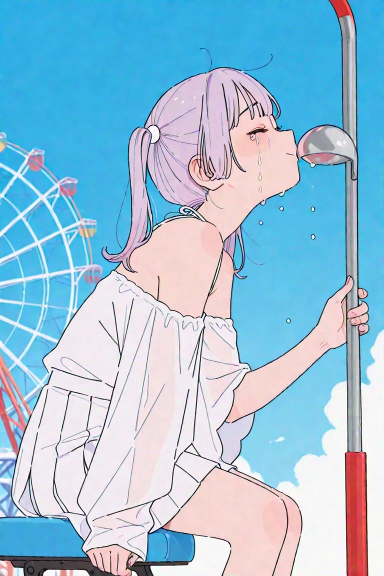 Sucking sausages、Sausage comes with white sauce、White meat juice overflows from the sausage、Ecstatic look、of desire、greed、Blushing face、excited、Prostitutes、teens girl、Drooling、School swim wear