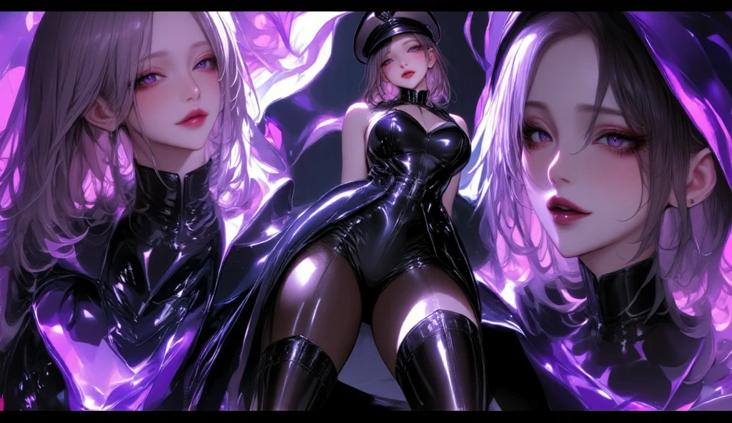 Ultra realistic, cinematic lights, real girl, 16K, best quality, High resolution, hot atmosphere, dream atmosphere, 1 girl, 18 years old, short pale-golden hair, cute bangs over the forehead, pale-turquoise eyes-iris, sexy eyes look, goth makeup, black lips, pale white skin, skin being brightened, wearing a sexy black outfit, earrings, fit slim body, big natural breasts, realistic slim hot body, tall and hot girl, seductive, sensual posture, big hips, thick legs, torn clothes, blurred background, Depth, dream aesthetic, Atmosphere of dream, cinematic lighting.