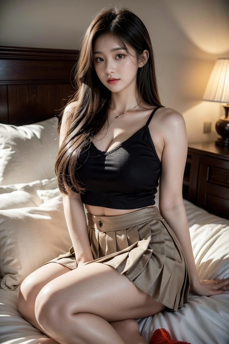 master pieze cute sexi  girl, thick thighs, miniskirt , navel, panties, rest in the bed