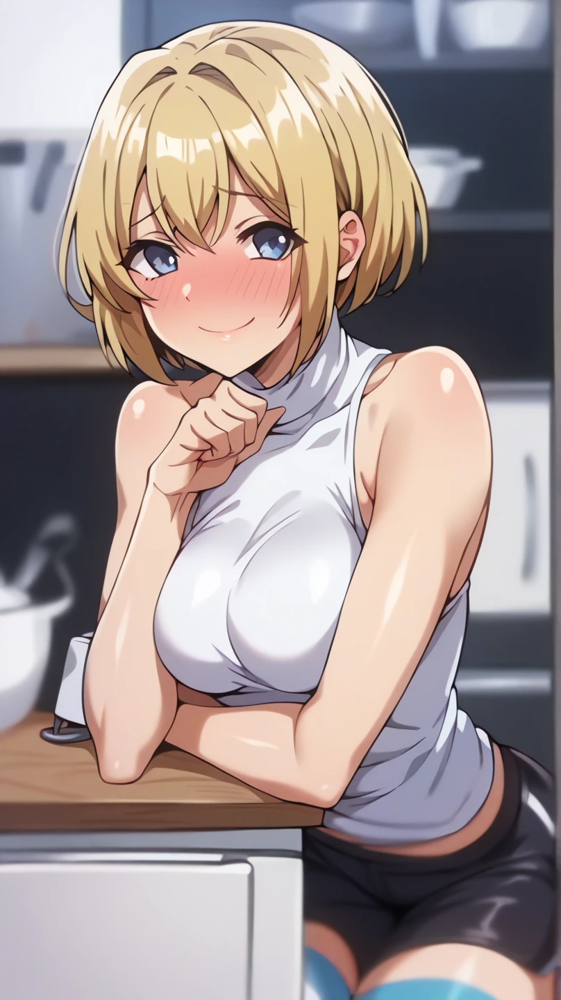 One Girl,alone,retina,masterpiece, Awards, high quality, High resolution, High resolution, 4K,8K,high quality, Gal,breast focus,(Super big breasts:1.9),A faint smile,Oily skin,Underside of the chest,(色黒Gal:1.9),(short hair:1.5),White clothes,Baby Face,(Low length,small:1.4),(Half-open eyes:1.7),(Have a chest:1.6),(Half-open eyes:1.5),(Semen Bridge:1.7),Strading,(Nipples:1.6),(Wicked Smile:1.9),blonde,Nurse uniform,garter belt,Knee-high tights,(Nurse uniform:1.8),(plump:1.6),( breast grab:1.9),(hyper huge breasts:1.9),