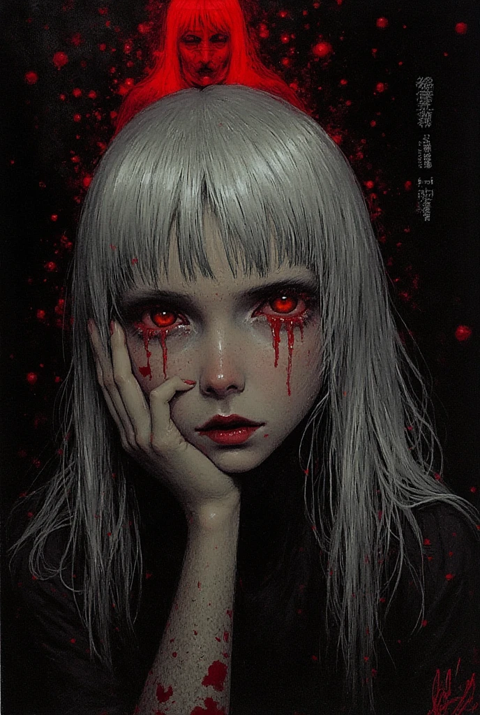 girl with a pretty face, white hair, purple eyes, (((sexy school uniform))), wearing a stylish very sexy school uniform, with a funny expression on her face, Hellwalker, incombing death, hell, black bloody veins growing and intertwining out of the darkness, oozing thick yellow blood, veins growing and pumping blood, (male body:1.6), 1 man, vascular networks growing, connecting, explanding, red veins everywhere, zdzislaw beksinski, (sharp colors:1.3), (rainbow skin:1.1), (Infrared:1.2), ultra detailed, intricate, oil on canvas, ((dry brush, ultra sharp)), (surrealism:1.4), (disturbing:1.5), beksinski style painting, satanic symbols, (full torso), full body in frame, centered body, (male:1.2), realistic, ((intricate details)), (pale gothic evil king), dynamic pose, perfect face, (realistic eyes), perfect eyes, ((dark gothic background)), sharp focus, A product shot from a bird's view with fish eye lens capturing a necromancy book with cover from white human flesh with a screaming decayed death face stretching itself out of the human leathery skin cover and glowing gems where the eyes should've been, in a magical environment, white leathery book, foreshortening, masterpiece, best quality, photograph, dreamlike, face focus, intricate details, sharp focus, photography, photorealism, photorealistic, soft focus, volumetric light, gelatinous, jelly, slime, eldritch, (dark magic), (grim), (intricate details), (hyperdetailed), 8k hdr, high detailed, lot of details, high quality, soft cinematic light, dramatic atmosphere, atmospheric perspective, face focus, (evil Santa Claus, firearms, homemade flamethrower, portraits, dark color tones, dramatic lighting, best quality, ultra-detailed, horror, vivid colors, red eyes, menacing look, evil, eerie, killer)