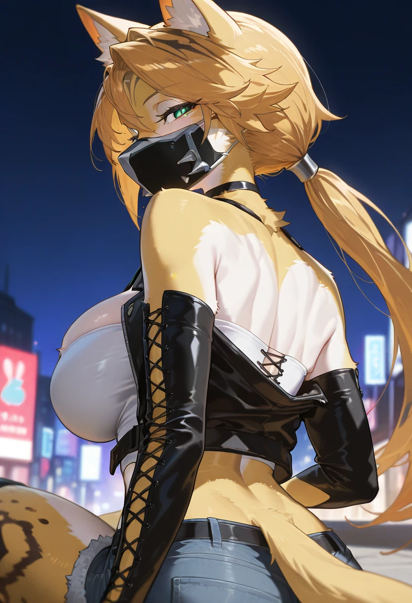 Masterpiece, Best quality, absurd res, Half body, 4K, hdr, Rachel Vlalev, Blonde hair, (Hair over eyes, Long bangs:1.5), Black and orange leggings, unzipped, Breasts, huge tit, Crazy swollen breasts, Thin waist and thick legs, Fitness model, Ruddy cheeks, Pose in dimly lit alleys