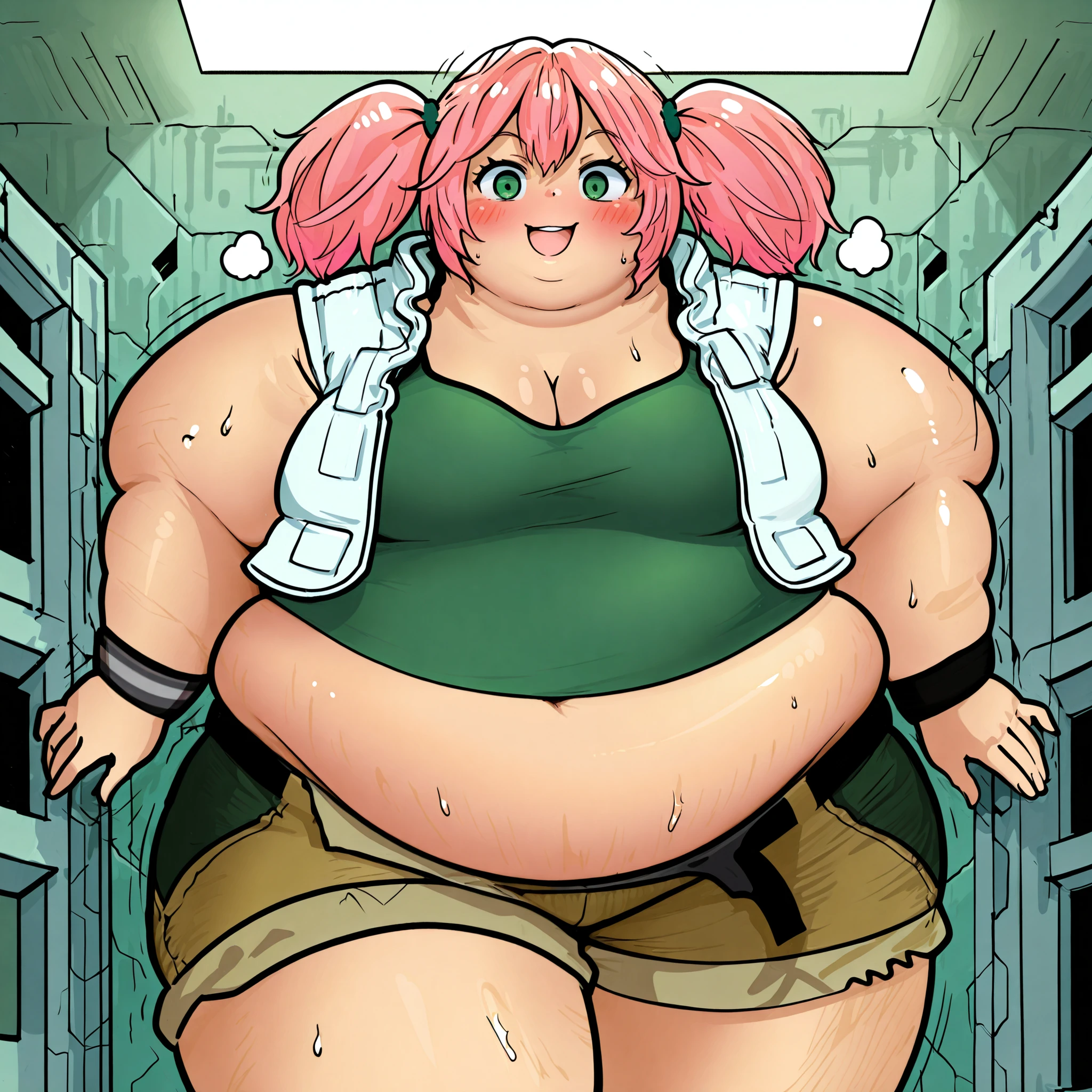 MORE FAT, DOUBLE O FAT, DOUBLE OF WEIGHT, punctuation_9, punctuation_8_acima, punctuation_8, realista, Sozinho, provocante, sedutor, sensual, obeso, coxas grossas, quadris largos, rolos de gordura, barriga coberta, 1 garota, cabelo longo, rabo de cavalo, franja, gola alta, terno zero, May, pele firme, luvas, pulseira, botins, Ice cream machine, rosto coberto, arms acima, containment, looking acima, sorvete no rosto, sorvete nos seios, sorvete no corpo, sorvete na barriga, manchas de sorvete, cobrindo a boca, fundo cinza vazio, voltar