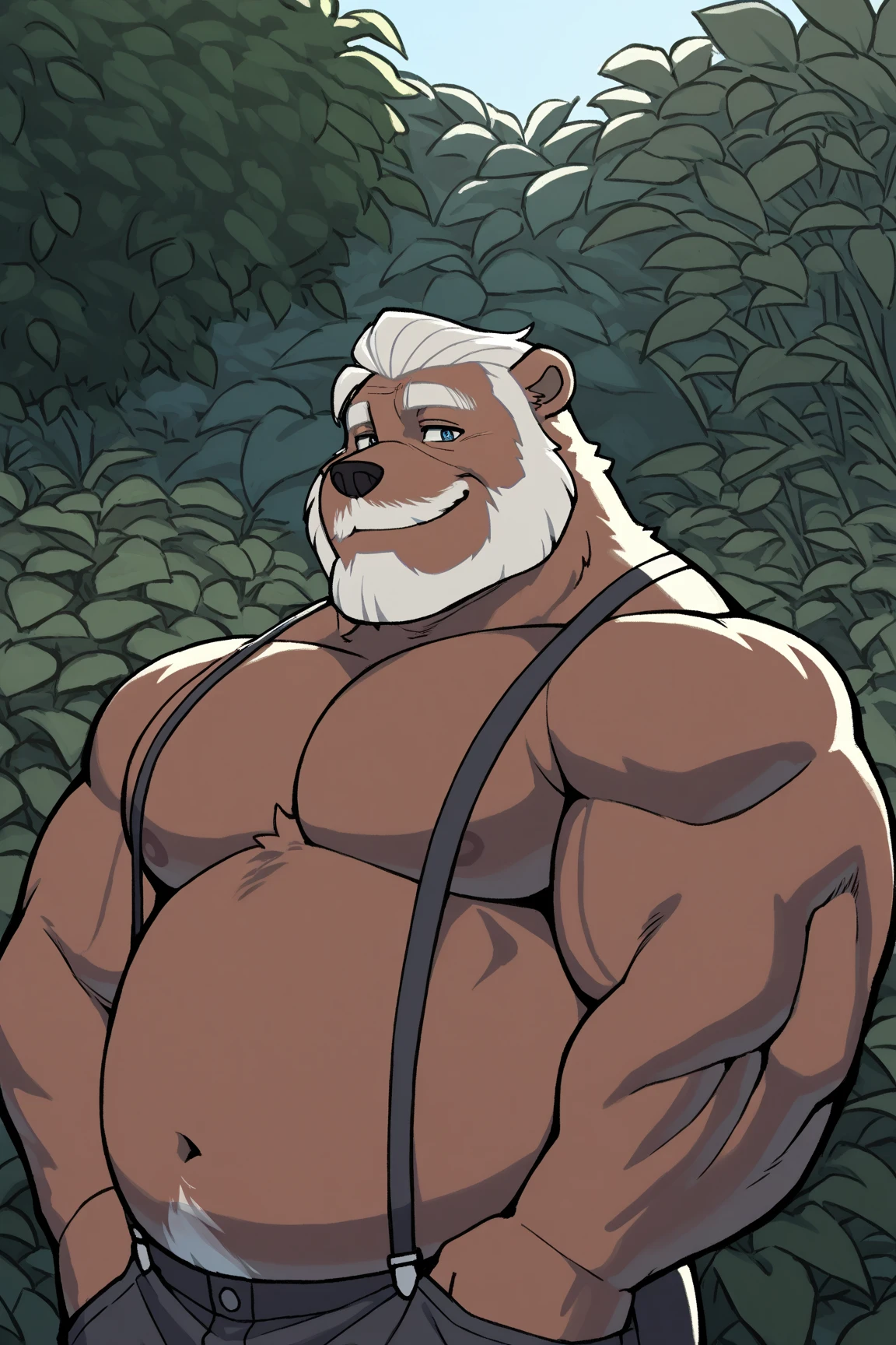 gordinho, Peludo,olhos , urso antropo, muito gordo, meia-idade  , bigode coberto de boca,Barba espessa, sedutor  , detalhado , meio corpo , top apertado, extremamente quente e sexy, olho fechado, por Hyaku ,de DarkGem, por Glitter Trap Boy