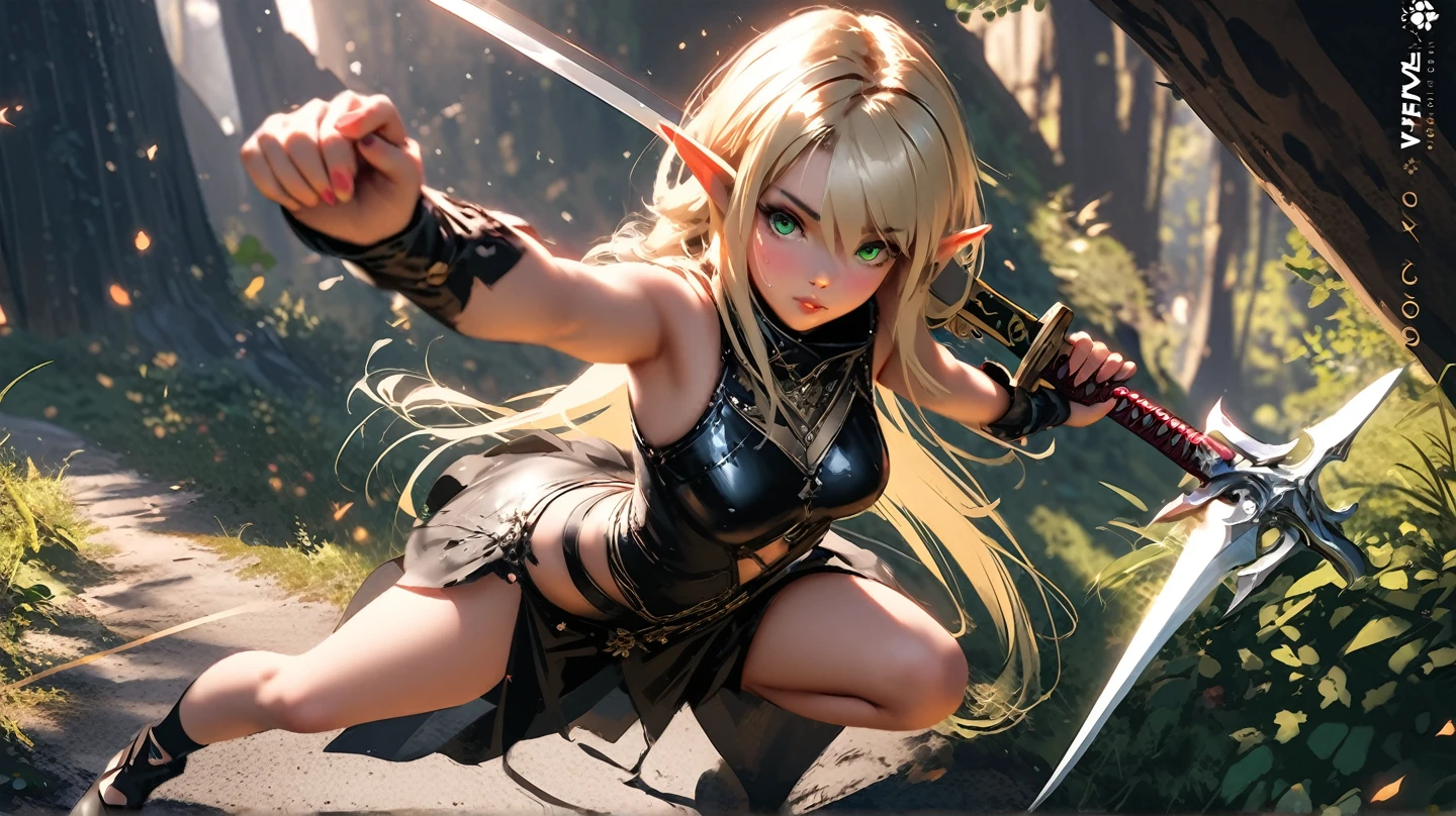 ((masterpiece, best quality)), manga style, elf warrior in armor, blond hair, elf ears, hands behind back, best qualityer,8K, masterpiece, high resolution, two tone lighting, (high detail skin:1.2), beautiful face, gentle illumination, ((no background))