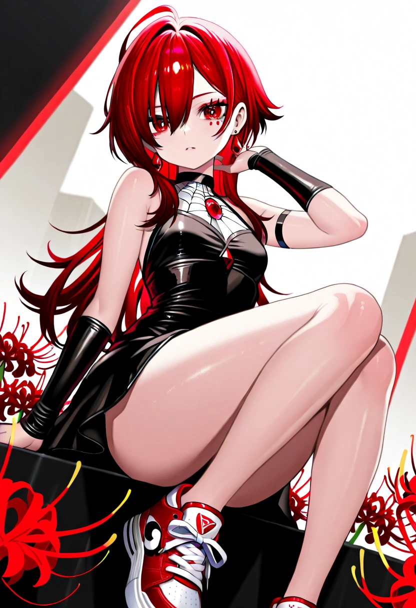 (Fraction_9,Fraction_8_Direction_7_up),1 Girl,Devil Girl,Red hair,Red Eyes,wing,paw,Black skirt,beautiful_Face,Long legs,