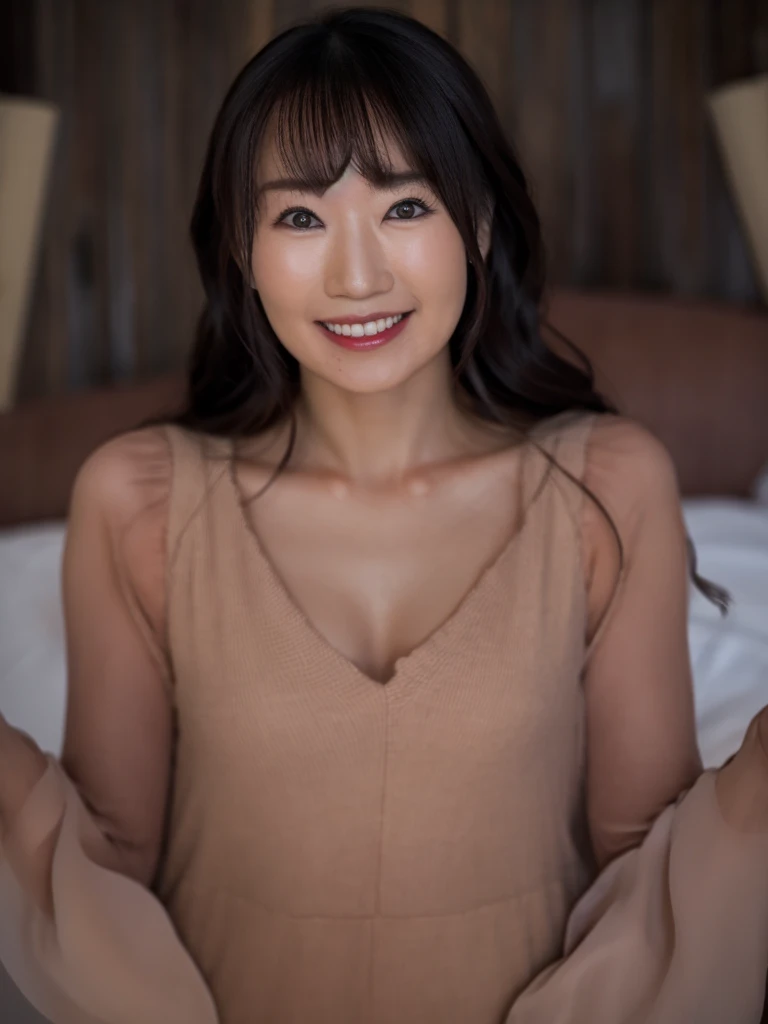 ((Highest quality、、、Large breasted women、Male genitalia penetrating female genitalia、Sex in the bedroom、Naked couple having sex、Kissing、masterpiece:1.3))、1 male、1 female、42 years old 36 years old、Slender beauty、Beautiful couple、smile、 (Slim face and body, (Brown Hair), (Shortcuts),、smileの美しさ、