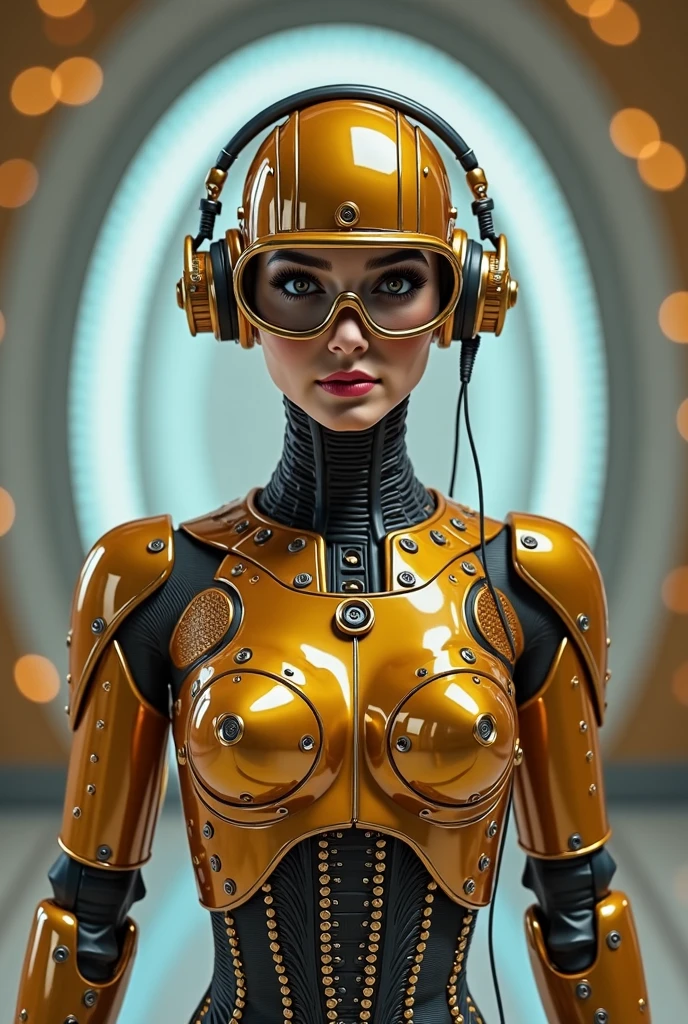 ral-opal, meahophontron, cyberpunk robot woman, (color clothes: yellow, blue, negro) (soft tones) futuristic atmosphere, photo in sea and beach