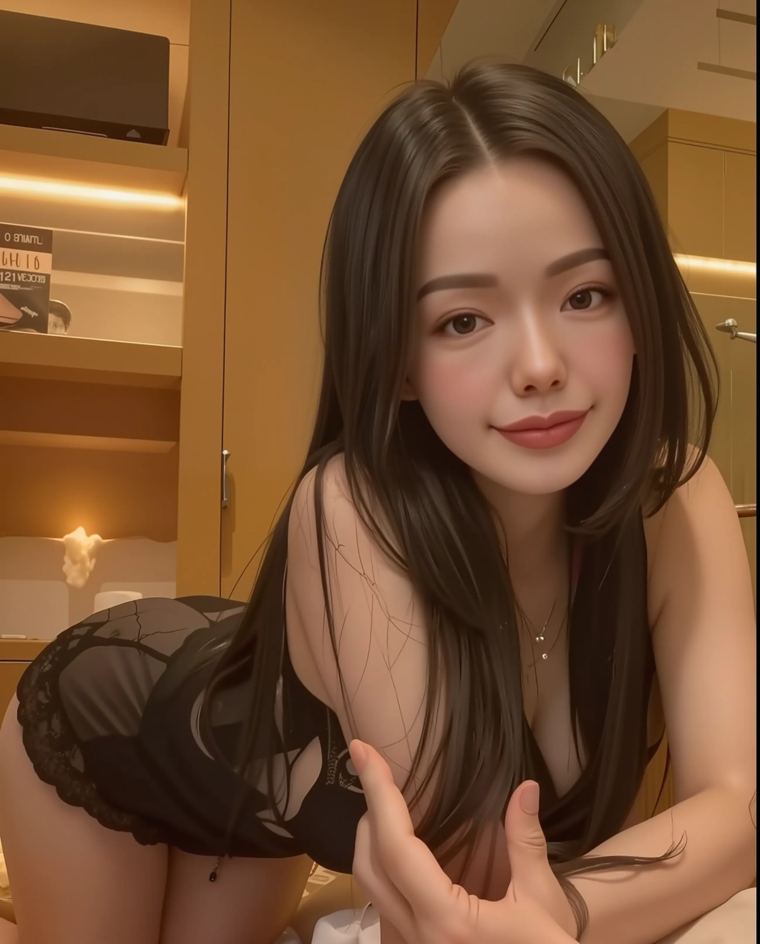 2 friends smiling away from the camera, hotel room , night time, skimpy nightgowns lifted, drinks, small breasts, small body, on bed, kneeling, spread legs, detailed pubic hair