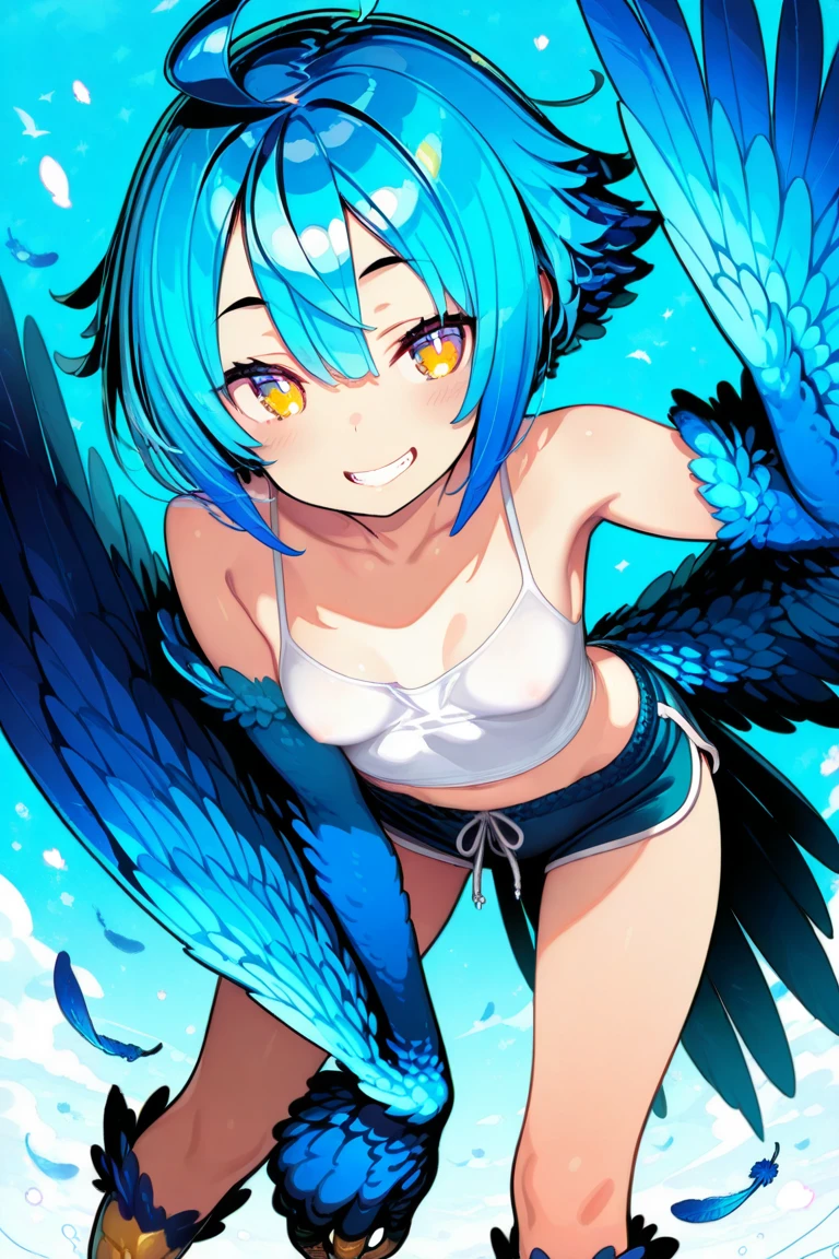 8k, beautiful eyes, beautiful body, Good anatomy, young girl, black hair with blue strands, blue eyes, full body view, 1-girl, Extremely detailed, bangs, short hair, breasts, barefoot, looking_at_viewer, sexually suggestive, nude,naked, sitting, ((nsfw)), shy smile, sexy poses, soles, feet, beautiful feet, toes,(from below:1.3)
