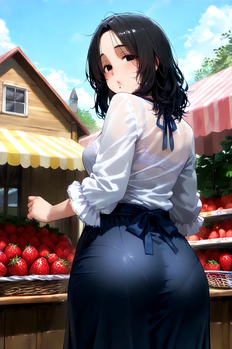 One Woman、One Man、The man is looking up her skirt、Beauty、Florist、All around me are flowers、淫乱Florist店員、Floristの店員、Age 25、flare skirt、Loose and fluffy long hair, Highest quality, Focus on the thighs, smile,  panties、Plump thighs、Big Ass、Big 、 Black Hair,My thighs are steaming between the legs 、Sweaty knee-high socks、Angle from directly below、Waiting for a bouquet、apron