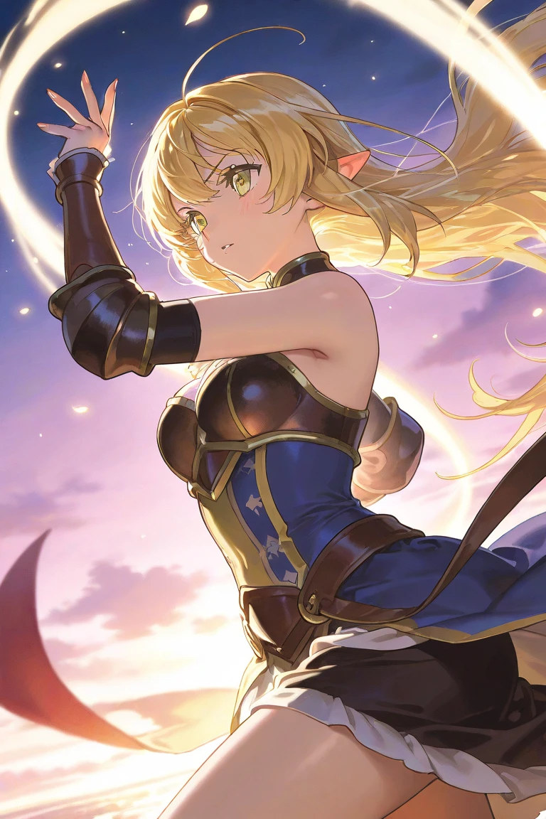 masterpiece, highest quality, One girl,Very detailed,Ukrainian facial structure,Rin々Nice face,Open Mouth Smile,Adventurer Uniform,Medieval Europe,Dynamic Action,Medium Hair,Show your armpits, Natural Beauty,Black eyes,European facial structure,Grasp the hilt of the lightning sword,Legs visible through the skirt,Natural Beauty,(((Defeat an enemy with a flying kick))),(((Enemies are hidden))),(((Face towards the enemy))),Dynamic Action,