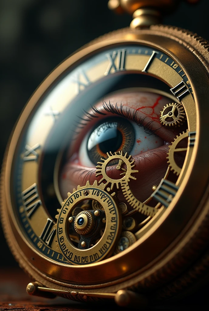 Text saying Shattered Time, TEXT, Title "Shattered Time", eye as a clock, clock,