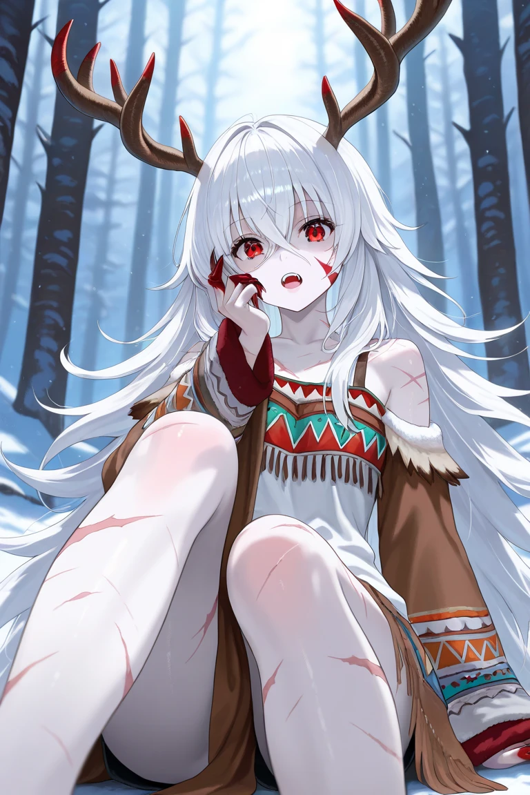 Gray hair and red eyes,Smelly feet、Small waist、ribs stand out