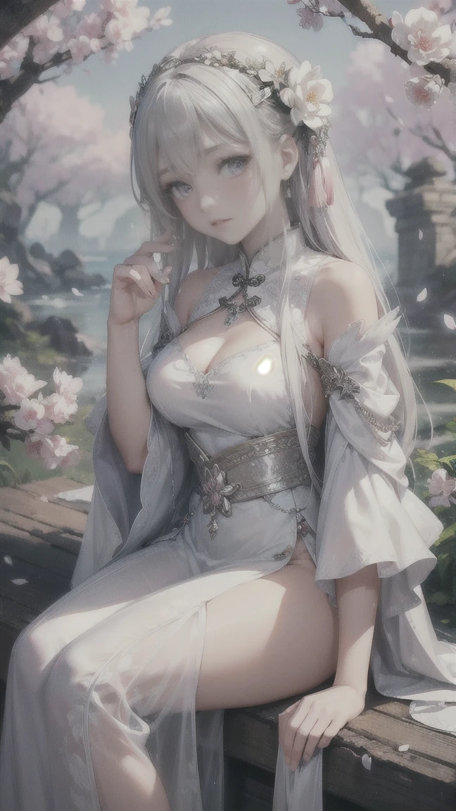 a close up of a woman with white hair and a white mask, beautiful character painting, guweiz, artwork in the style of guweiz, white haired deity, by Yang J, epic exquisite character art, stunning character art, by Fan Qi, by Wuzhun Shifan, guweiz on pixiv artstation