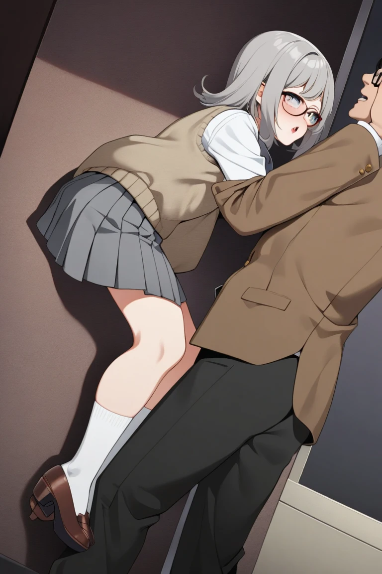 (nsfw:1.2),((One girl, 1 Elderly)), (Skirt flip:1.4), ((Old man grabs woman's waist)), The old man laughs evilly, Huge breasts:1.7, Anime cel painting style, Highest quality, High resolution, Huge breasts:1.8, good, High leg panties,blue eyes, Purple Hair, bangs, Side Ponytail, hair ornaments, Embarrassing, fear, blush, View Viewer, whole body、(((Completely naked:1.8)))、He is moving his hands violently to his crotch