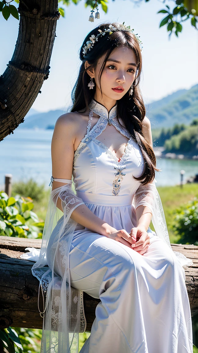 best quality, tmasterpiece,Ultra-high resolution,Clear face,(Reality:1.4),ferpect lighting,(upper body shot), (photorealistic:1.50), anime wallpaper, Guviz style artwork, cover-up fantasy up to magic , by Yang J, Guviz, beautiful artwork illustration, beautiful digital artwork, beautiful digital illustration, Li Song, beautiful anime portrait, art style in Beauvot, Lips wear thick red lipstick,