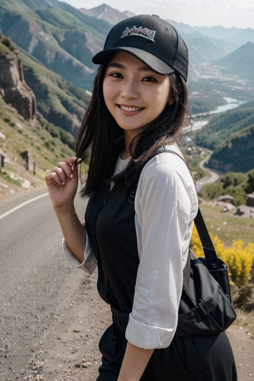 <lora:jpIDOL_v10:1.0>,jpnidol, 1girl, pants,field jacket,cap,backpack, hiking,masterpiece, high quality, looking at viewer,