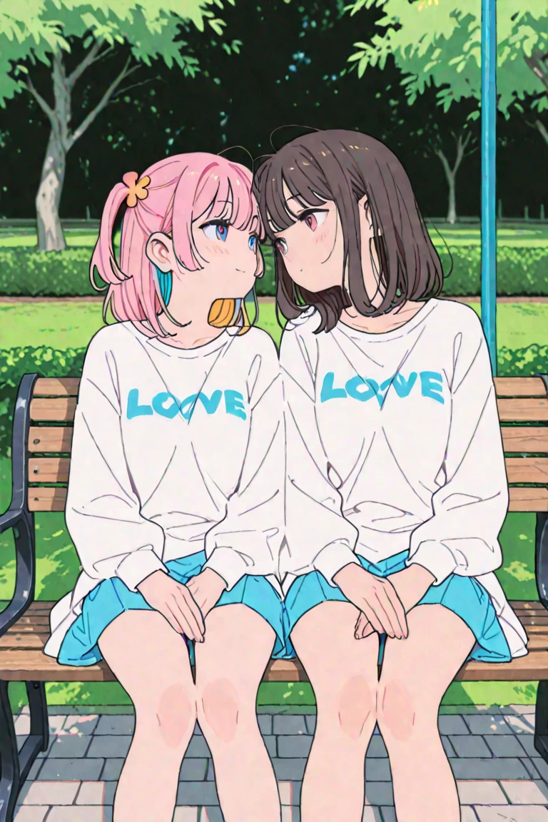 Woman in the park2a person、obscenity:1,2、Metamorphosis:1,2、Lesbian Mika:1,2、Grabbing each other's buttocks、the kiss、red blush、Joggers、、tre anatomically correct