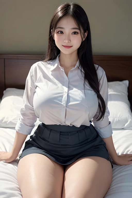 (Best Quality,8K,32K,Raw photo,Realistic,High resolution:1.2),（On a crowded train）(((Cute Korean girl in her 20s))),(Huge boobs:1.2),(Voluptuous:1.3),((Light purple long hair)),(fullllbody,FULL BODYSHOT)、（Office Lady Cosplay）、（Woman in a suit）,（(Natural smile)）,(((gal make)))、(((white shirt and black skirt))),(leg spreads), (From below)