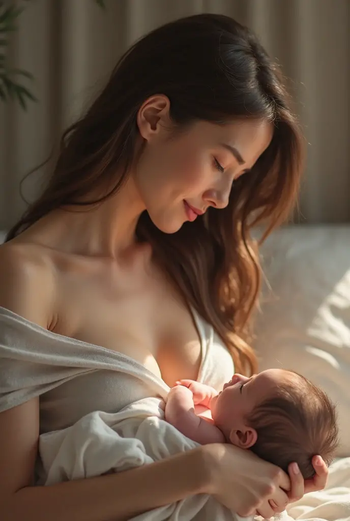 Mom breastfeeding her little baby