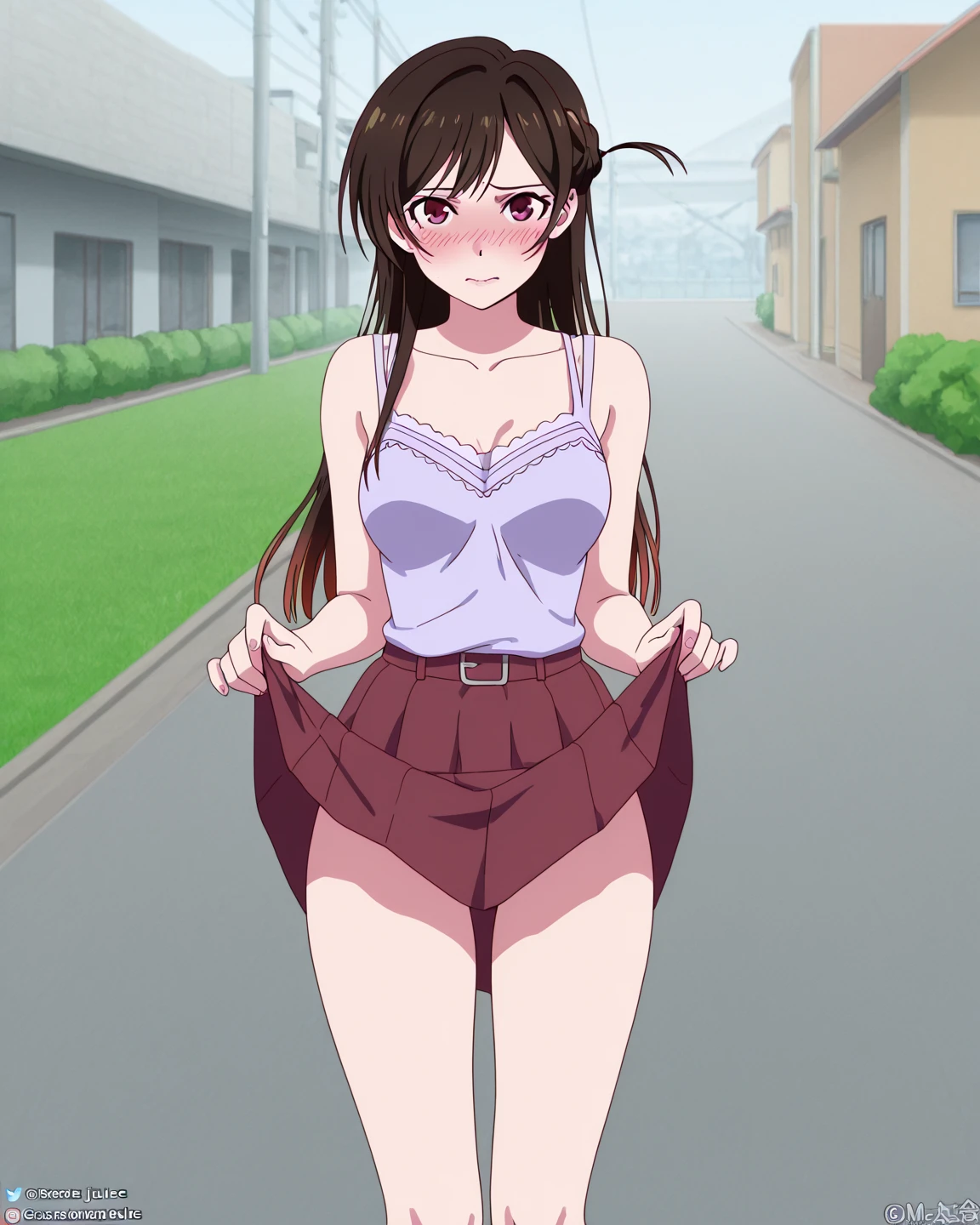 mizuharachizuru, Chizuru Ichinose, Long Hair, bangs, Brown Hair, (Brown eyes:1.5), smile,
break skirt, shirt, Short sleeve, Puffy sleeves, puffy Short sleeve, White Skirt, pink shirt,
break outdoors, city, cityscape, crowd, people々,
break looking at viewer, (Cowboy Shot:1.5),
break (masterpiece:1.2), highest quality, High resolution, unity 8k wallpaper, (figure:0.8), (Beautiful fine details:1.6), Highly detailed face, Perfect lighting, Highly detailed CG, (Perfect hands, Perfect Anatomy), Smaller head, (Lift up the skirt:1.5), (Wide pelvis), (Thick thighs), (Slightly large chest), (スカート that rolls up:1.5), (Panties in full view:1.5), (Pink Panties:1.5), (From below:1.5)