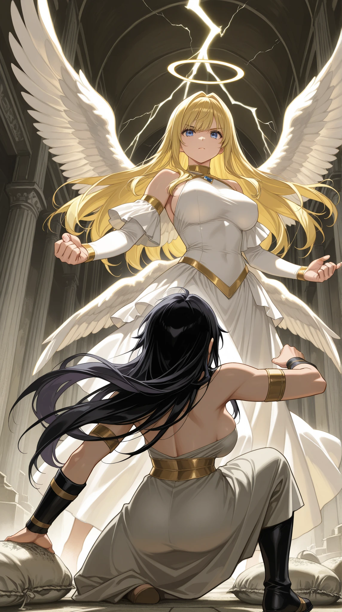 Angel statue, eyes closed, depicted at the level of the face, cracks, one statue with a white background, an angel crumbling, wearing a white robe studded with gold, tears of blood, many cracks, fixed in a position, looking at you