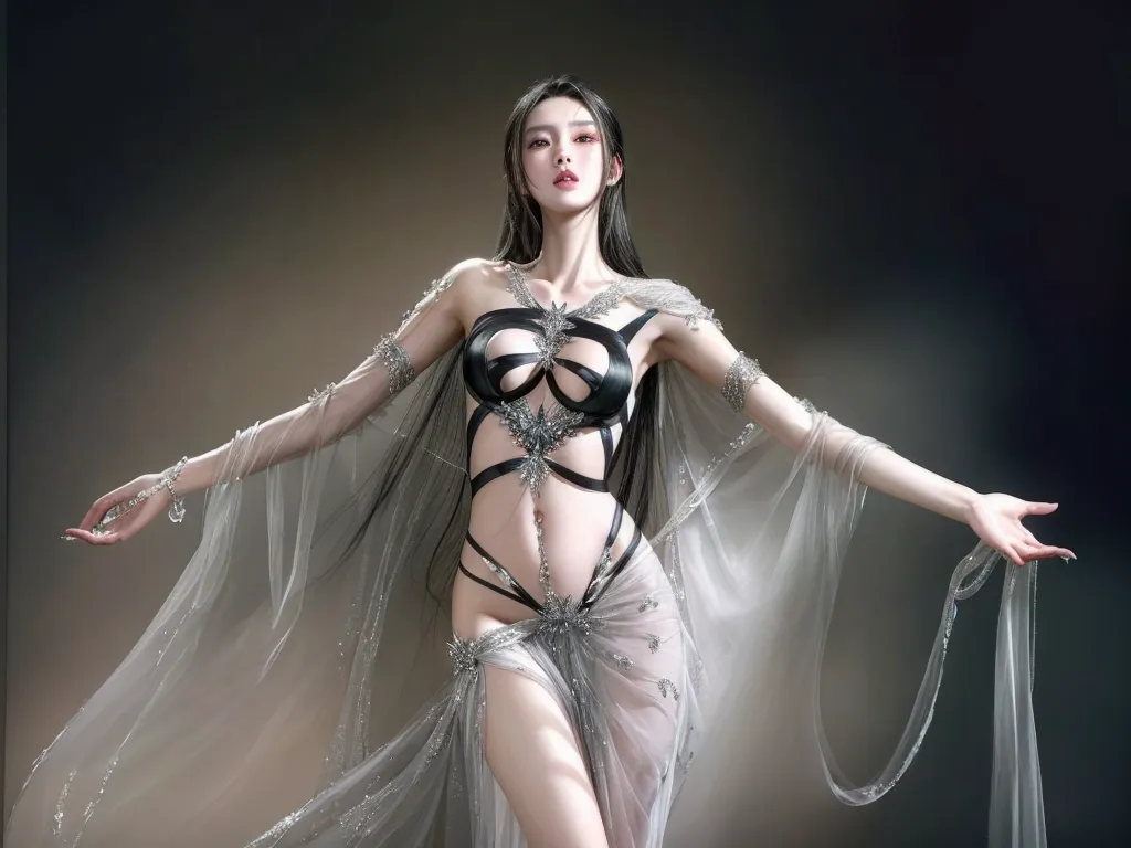 by Jason Chan, Wild Immortals dance amidst swirling mists, each adorned in vibrant, celestial garments, embodying the untamed forces of nature, (magnificent background, full of details:1.2), (technological, futurist:1.2), Cybernetic Baroque, baroque-inspired aesthetics merged with cybernetic elements, intricate details with a futuristic edge, ornamental complexity, (masterpiece, intricate details:1.2), looking at viewer, dynamic pose, style of Nicola Samori