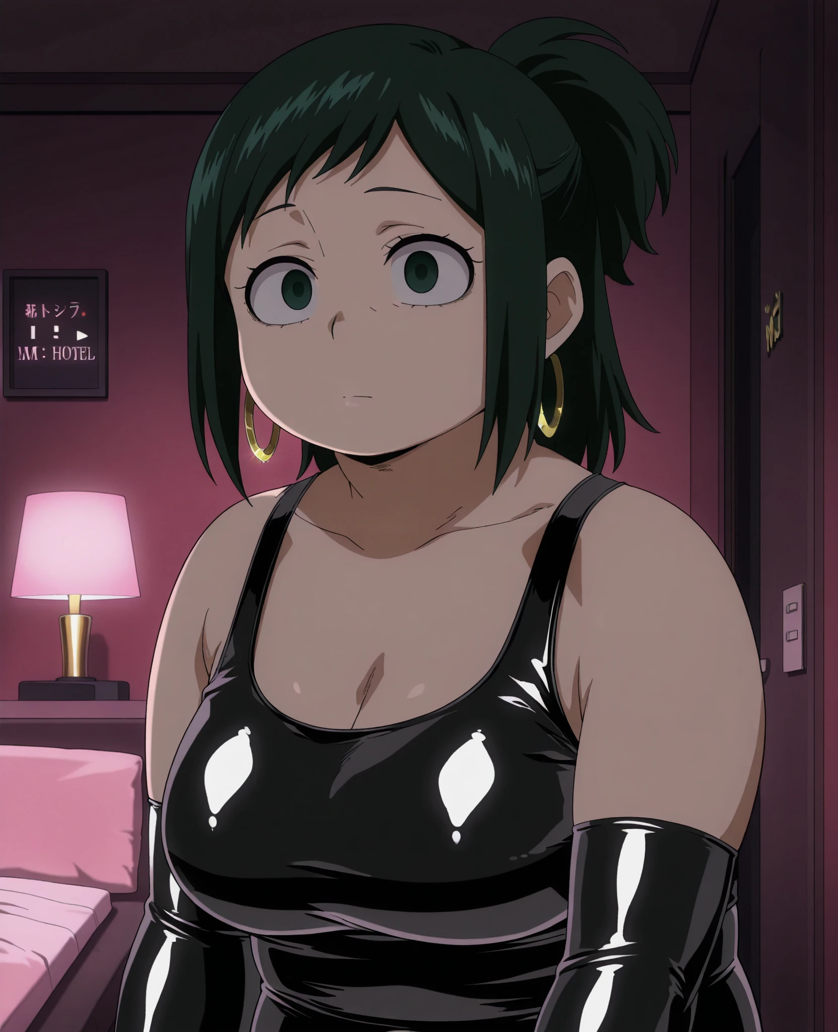 best quality, masterpiece, 1 girl, (silhouette lighting;1.4), sobbing, (licking, drooling:1.4), (short low twintails hair with bangs:1.3), retrofuturistic gold bikini with jacket, (small breast:1.1), (wariza:1.3), (retrofuturistic living room:1.2)