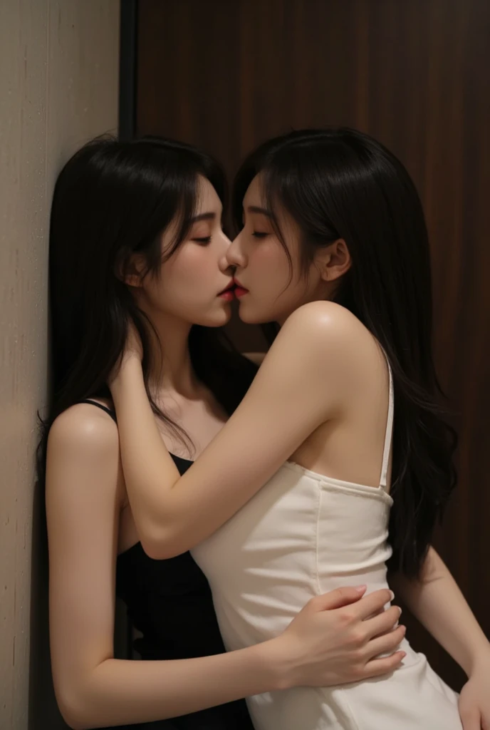 two japanese women、female teacher and female student、straight hair、beautiful body line、slender、goddess of eros、night classroom、romantic atmosphere、beautiful lesbian couple、sweating all over、having sex、Rich kiss、high resolution、8K image